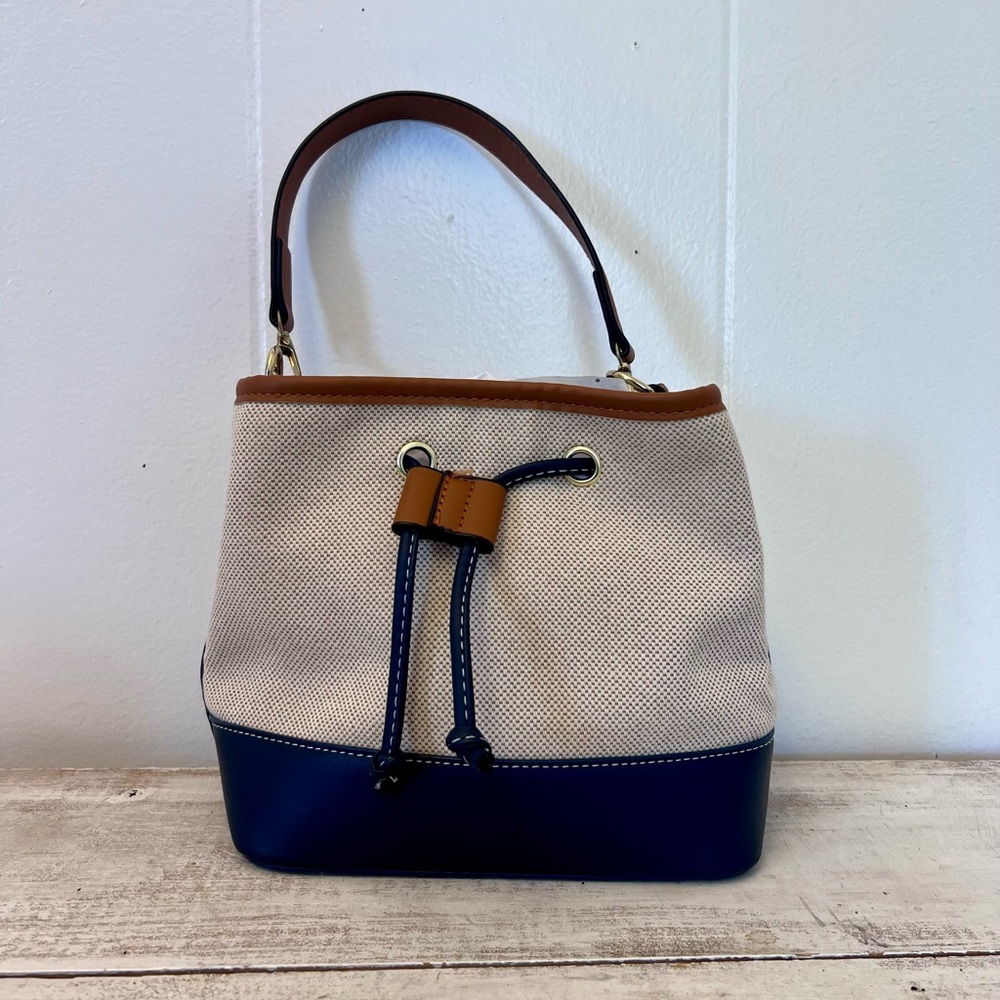 Tan & Blue Mini Shoulder Bucket Bag - Picture 2 of 5